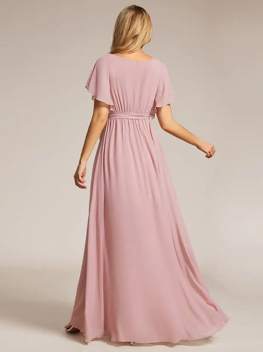 Elegant Evening dresses Deep V Neck Ruffles Sleeves Floor-Length Gown 2025 Ever pretty of Chiffon Dusty Rose Prom Women Dress