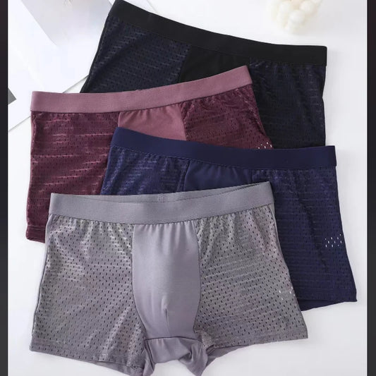 BOC-WEAR Men's Ice Silk Boxers - 4-Pack Mesh Breathable Underwear - BOC-WEAR