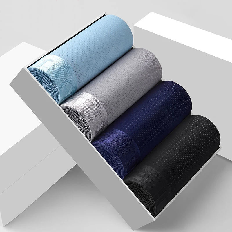 BOC-WEAR Men's Ice Silk Boxers - 4-Pack Breathable Mesh Underwear - BOC-WEAR