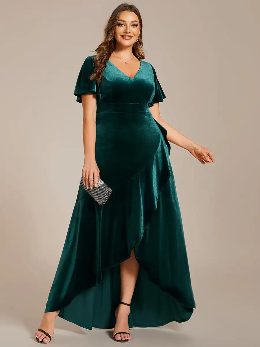 Plus Size Velvet Backless Evening Dress