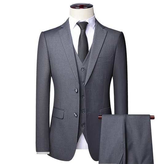 Suit Men Fashion (Blazer+ Vest + Pants) Business Wedding Work Casual Slim Professional Dress Groom Best Man Gentleman Suit - BOC-WEAR