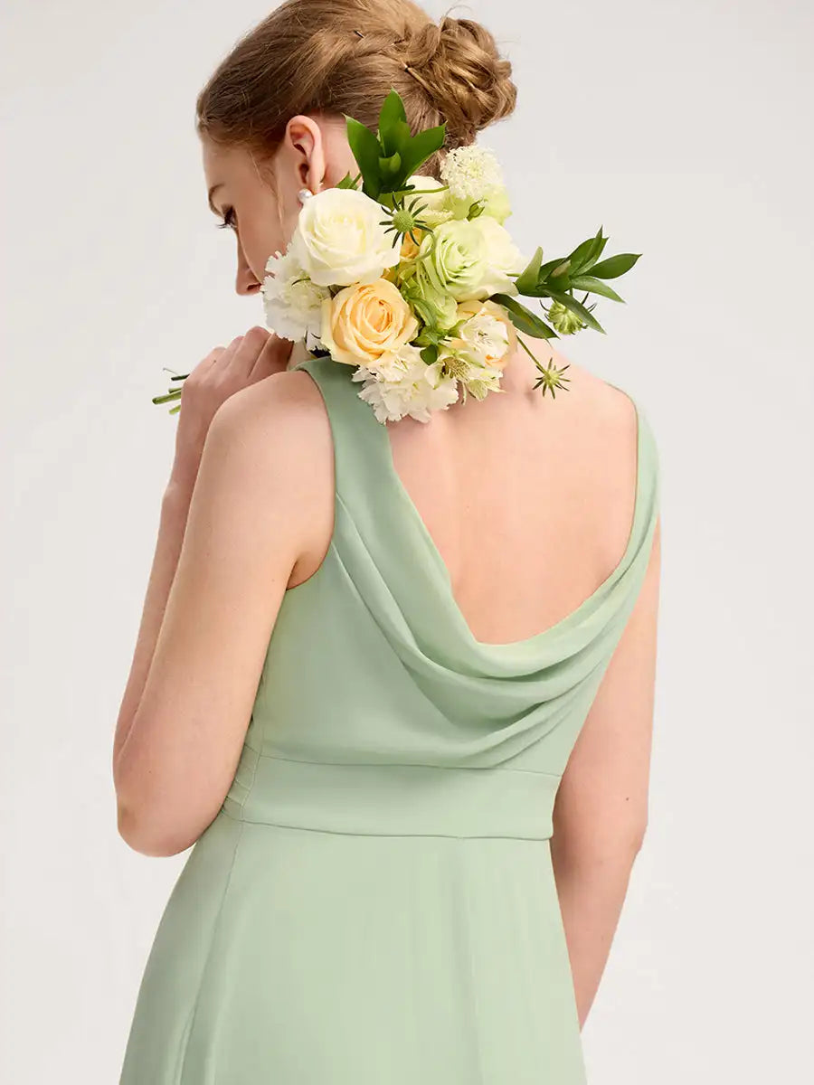 Sleeveless V-Neck Backless Chiffon Bridesmaid Dress