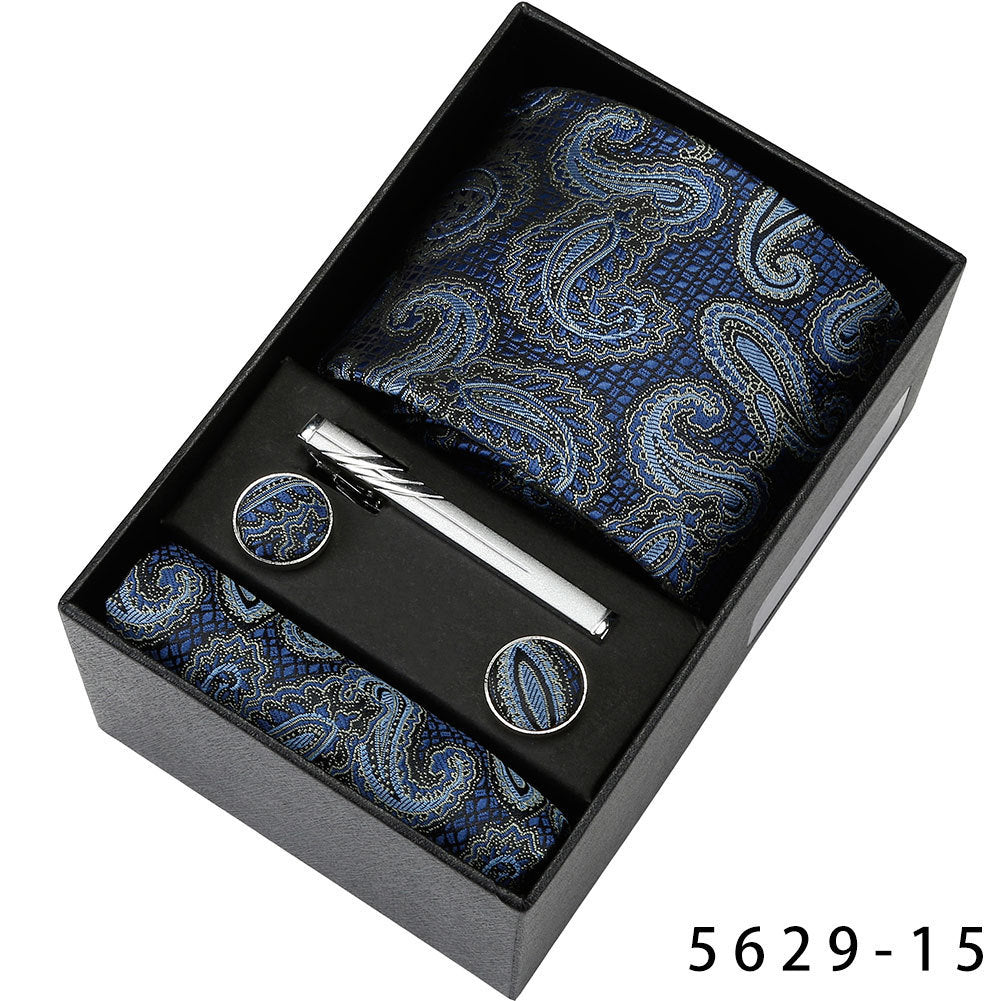 Men's Casual Banquet Tie Set - 5-Piece with Square Scarf & Cufflinks - BOC-WEAR