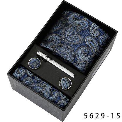 Men's Casual Banquet Tie Set - 5-Piece with Square Scarf & Cufflinks - BOC-WEAR