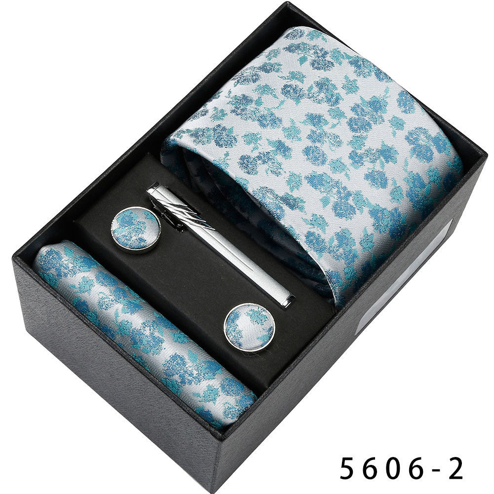 Men's Casual Banquet Tie Set - 5-Piece with Square Scarf & Cufflinks - BOC-WEAR