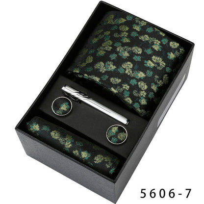 Men's Casual Banquet Tie Set - 5-Piece with Square Scarf & Cufflinks - BOC-WEAR