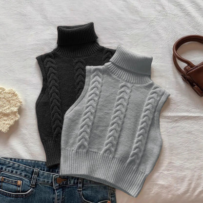 BOC-WEAR Cable-Knit Turtleneck Sweater Vest - Women's Sleeveless Knit Top - BOC-WEAR