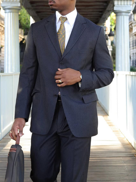 Men's Classic Striped Suit High Waist Pants Set - BOC-WEAR