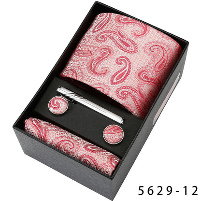 Men's Casual Banquet Tie Set - 5-Piece with Square Scarf & Cufflinks - BOC-WEAR