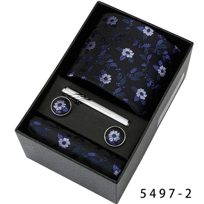 Men's Casual Banquet Tie Set - 5-Piece with Square Scarf & Cufflinks - BOC-WEAR