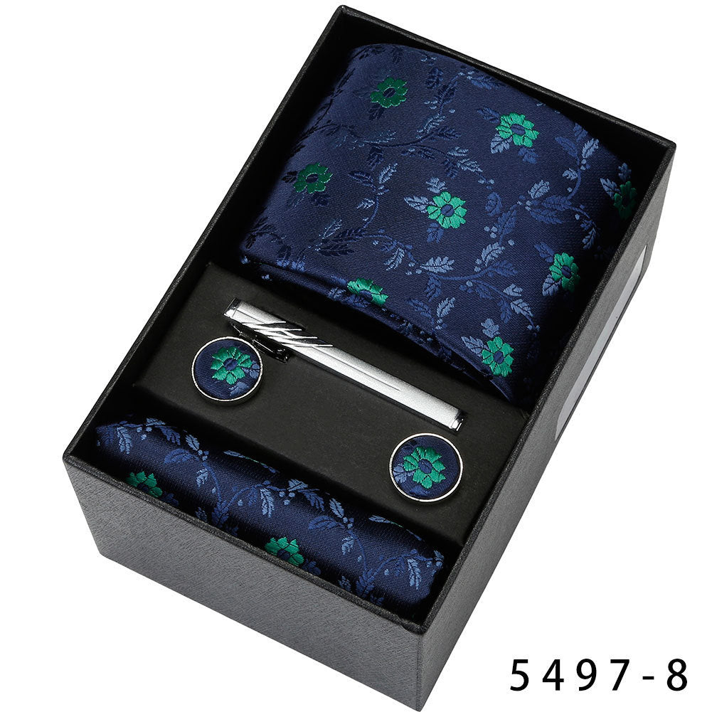 Men's Casual Banquet Tie Set - 5-Piece with Square Scarf & Cufflinks - BOC-WEAR