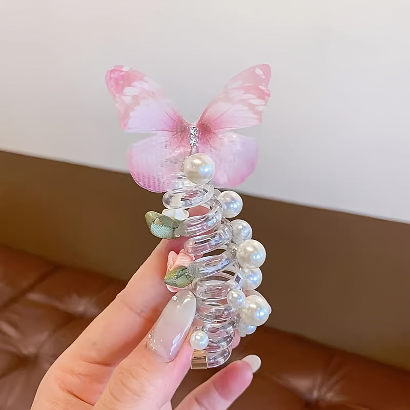 Butterfly Headbands 2pcs - Pearl & Floral Mesh Design for Girls