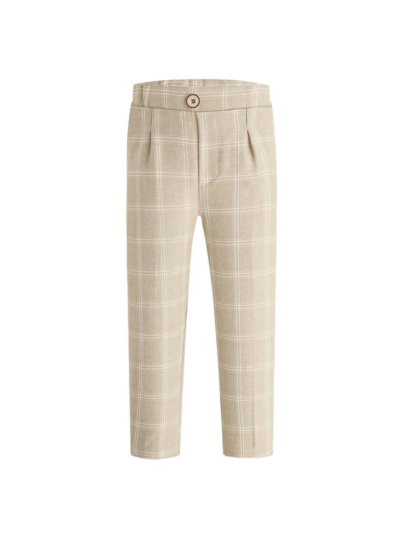 cs Boys' Uniform Suit Set - Beige & White Plaid Vest, Pants & Bow Tie Outfit - BOC-WEAR