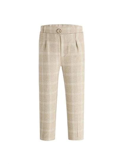 cs Boys' Uniform Suit Set - Beige & White Plaid Vest, Pants & Bow Tie Outfit - BOC-WEAR