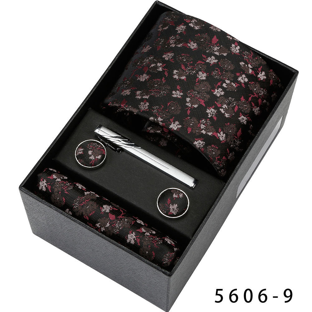 Men's Casual Banquet Tie Set - 5-Piece with Square Scarf & Cufflinks - BOC-WEAR