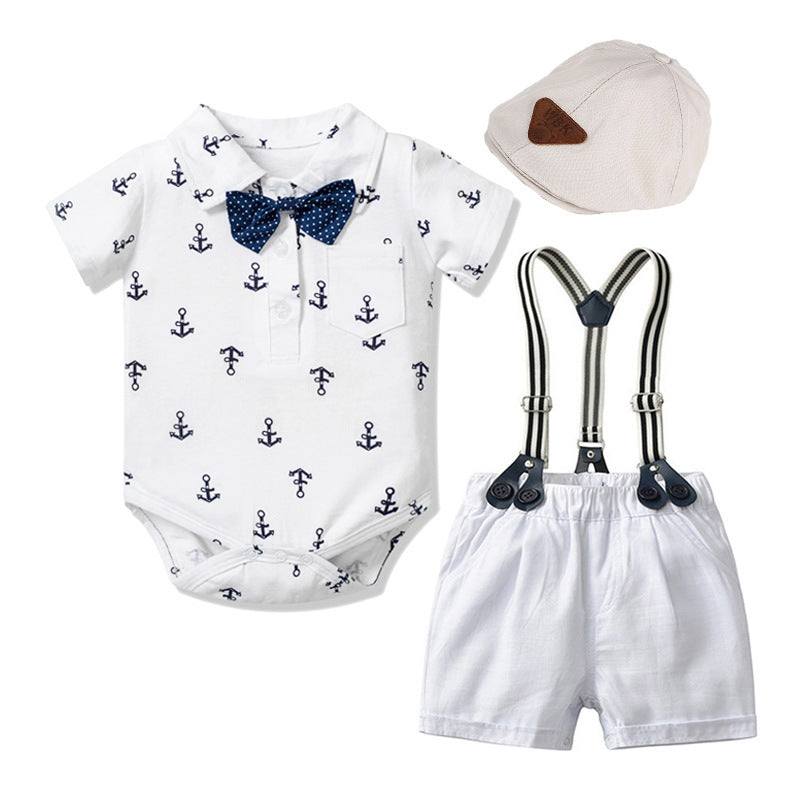 Baby Boy Gentleman Clothes Printed Triangle Romper - BOC-WEAR
