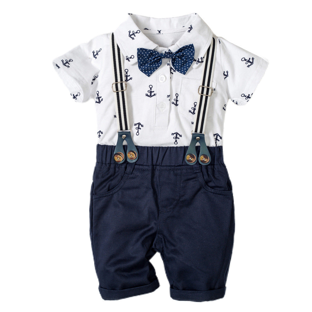 Baby Boy Gentleman Clothes Printed Triangle Romper - BOC-WEAR