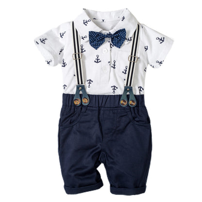 Baby Boy Gentleman Clothes Printed Triangle Romper - BOC-WEAR