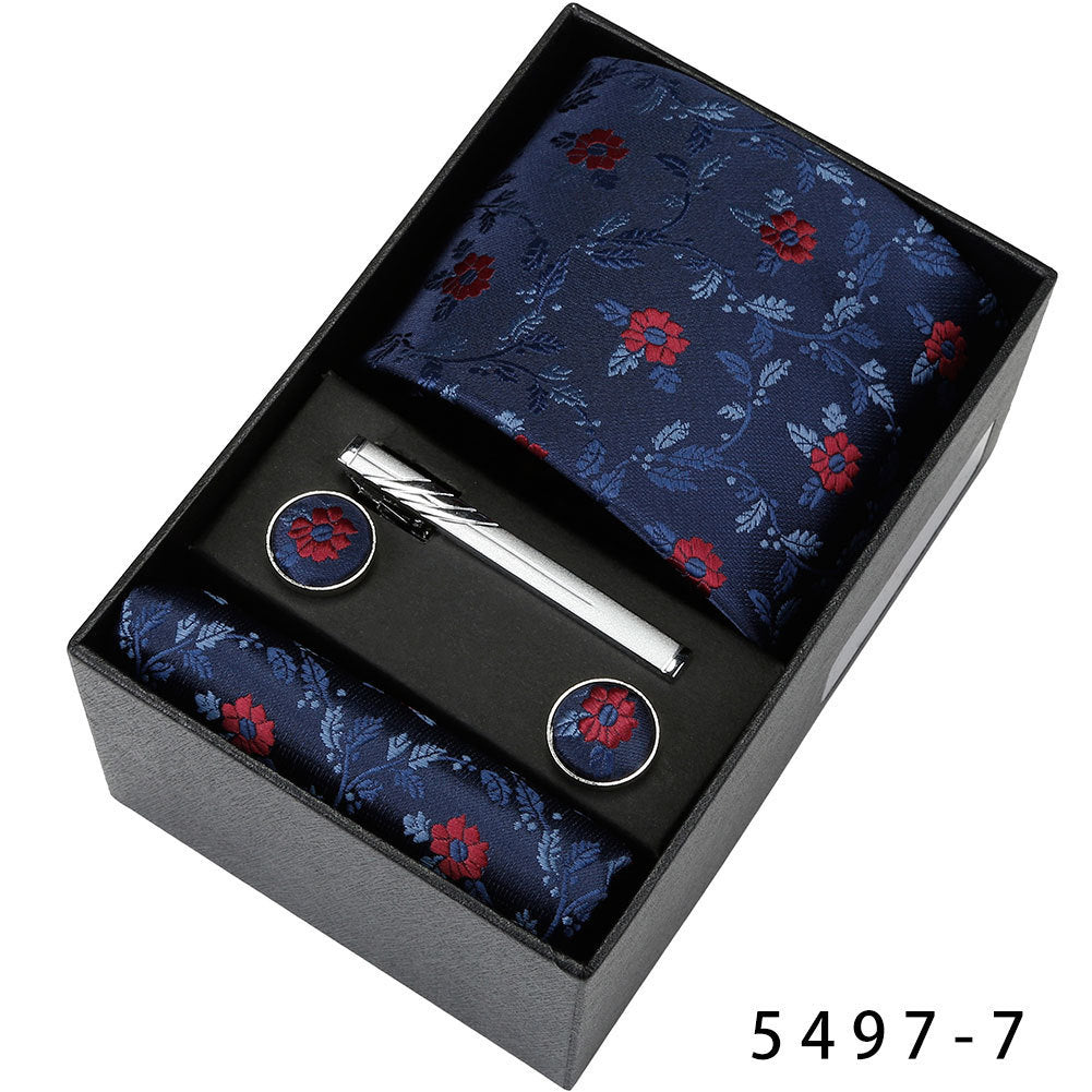 Men's Casual Banquet Tie Set - 5-Piece with Square Scarf & Cufflinks - BOC-WEAR