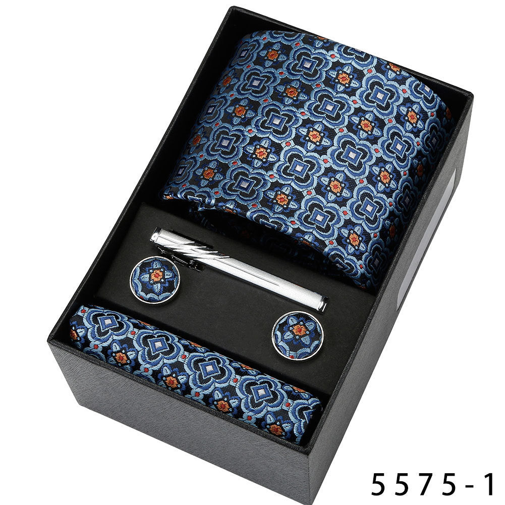 Men's Casual Banquet Tie Set - 5-Piece with Square Scarf & Cufflinks - BOC-WEAR