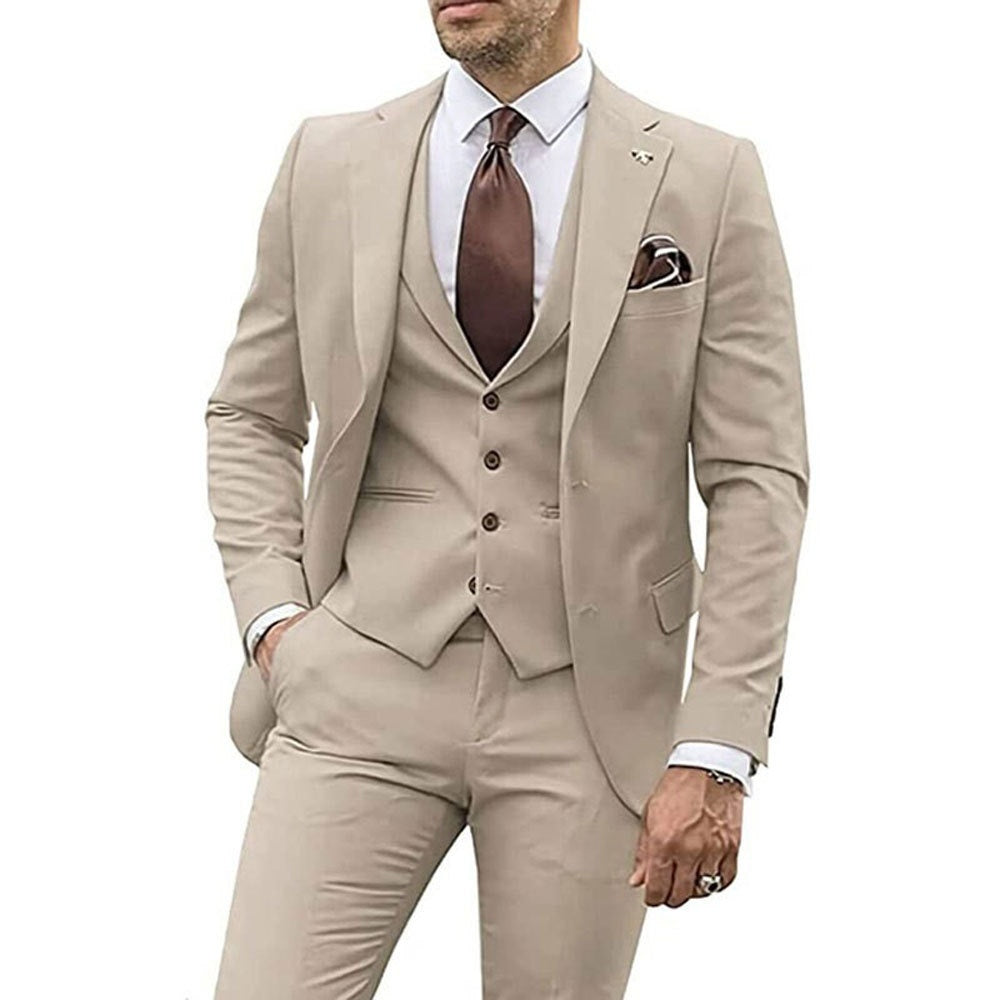 Men's Three-piece Slim-fit Dovetail Groom Dress - BOC-WEAR