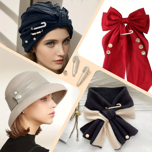 Collage of decorative headpieces including hats and bows with close-up details.