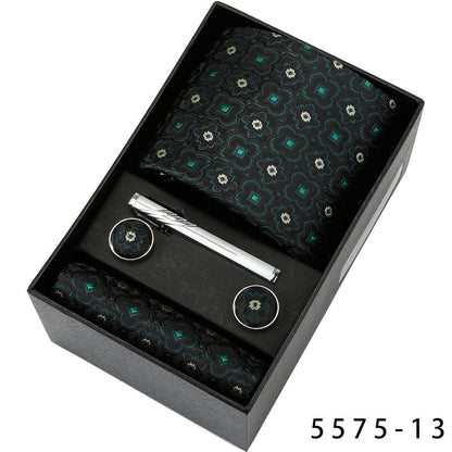 Men's Casual Banquet Tie Set - 5-Piece with Square Scarf & Cufflinks - BOC-WEAR