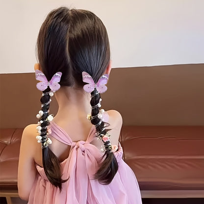 Butterfly Headbands 2pcs - Pearl & Floral Mesh Design for Girls