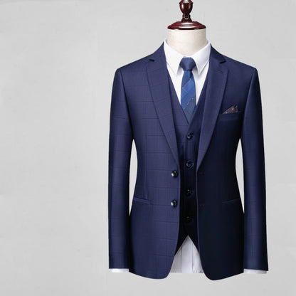 Men's Business Casual Plaid Slim Fit Suit Three-piece Suit - BOC-WEAR