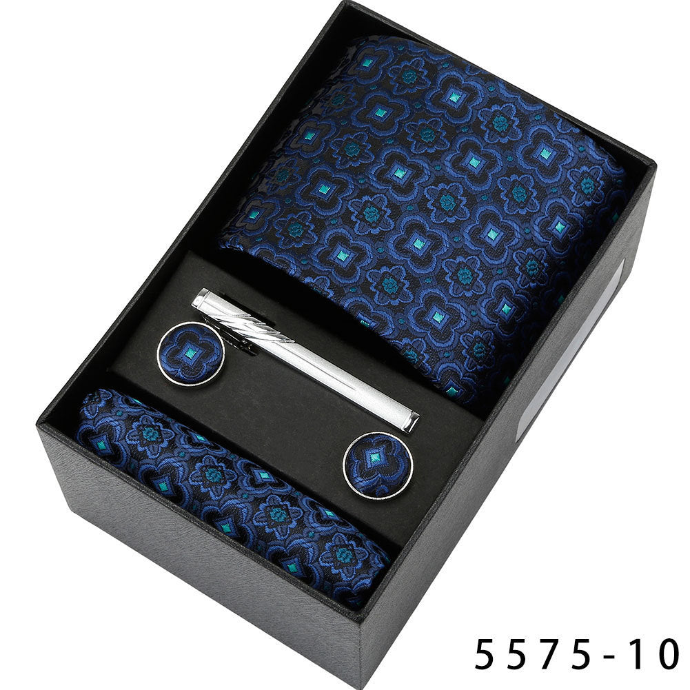 Men's Casual Banquet Tie Set - 5-Piece with Square Scarf & Cufflinks - BOC-WEAR