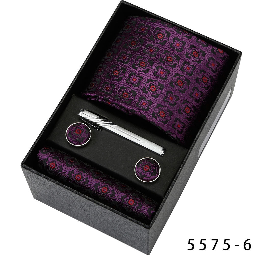 Men's Casual Banquet Tie Set - 5-Piece with Square Scarf & Cufflinks - BOC-WEAR