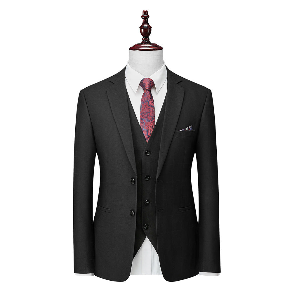 Men's Business Casual Plaid Slim Fit Suit Three-piece Suit - BOC-WEAR