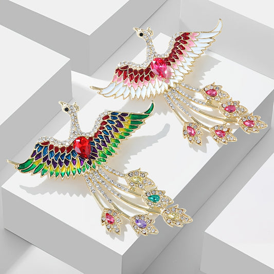 Vintage Phoenix Brooch - Multicolor Gemstone Feather Design