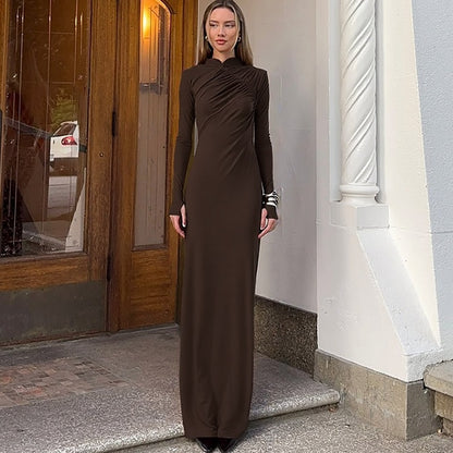 Fashionable Temperament Back Slit Long Sleeve Arm Covering Dress