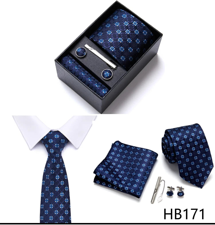 Top Grade Holiday Gift Box 7.5 cm Green Print Tie Pocket Squares Cufflink Set Gravatas Man Suit Accessories Fit Formal Party - BOC-WEAR
