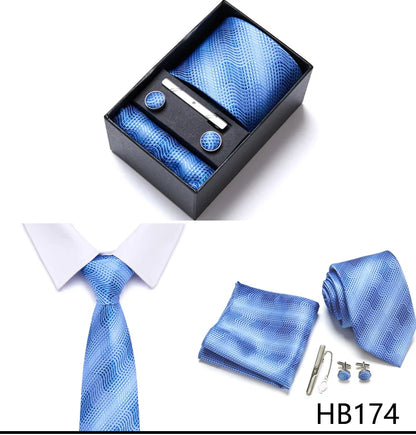 Top Grade Holiday Gift Box 7.5 cm Green Print Tie Pocket Squares Cufflink Set Gravatas Man Suit Accessories Fit Formal Party - BOC-WEAR