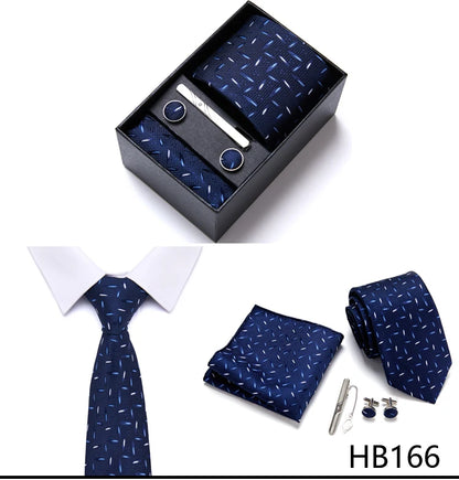 Top Grade Holiday Gift Box 7.5 cm Green Print Tie Pocket Squares Cufflink Set Gravatas Man Suit Accessories Fit Formal Party - BOC-WEAR