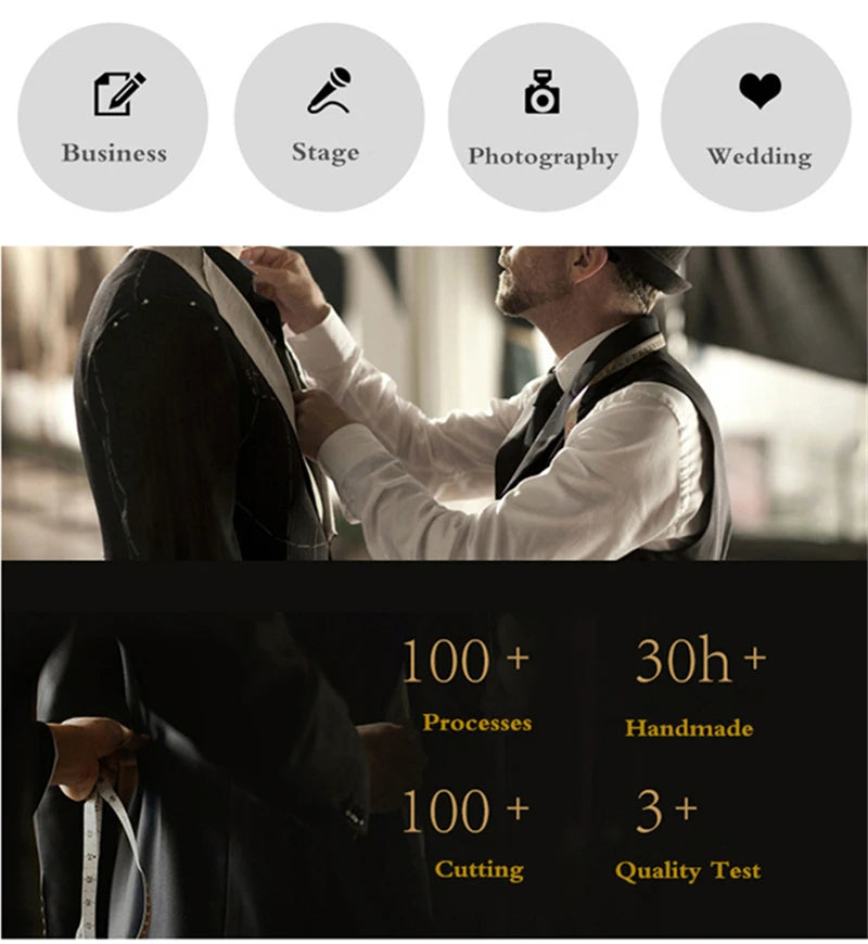 Luxury 3 piece men's wedding suit fashion men's slim solid color business office suit sets large size men Blazer+ pants + vest - BOC-WEAR