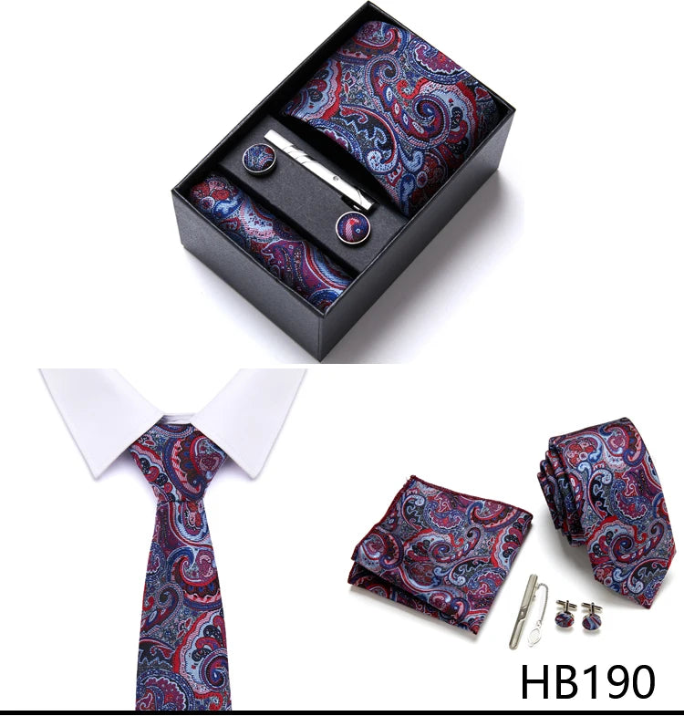 Top Grade Holiday Gift Box 7.5 cm Green Print Tie Pocket Squares Cufflink Set Gravatas Man Suit Accessories Fit Formal Party - BOC-WEAR