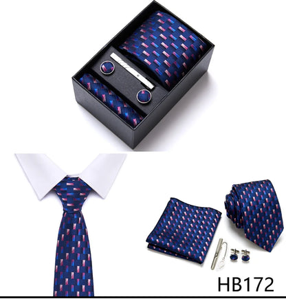 Top Grade Holiday Gift Box 7.5 cm Green Print Tie Pocket Squares Cufflink Set Gravatas Man Suit Accessories Fit Formal Party - BOC-WEAR