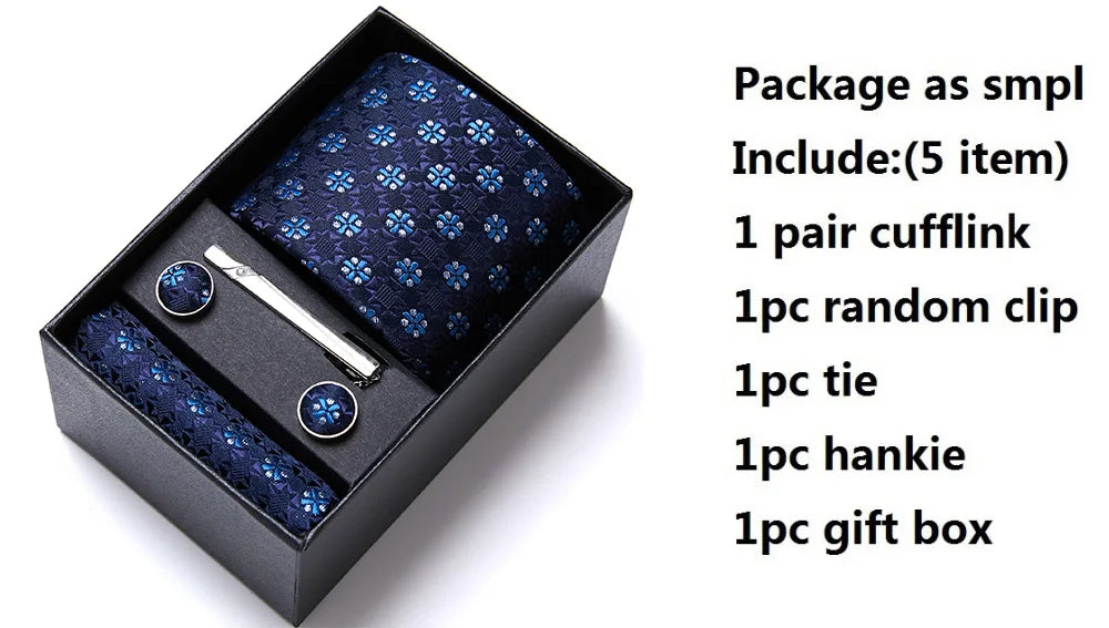 Top Grade Holiday Gift Box 7.5 cm Green Print Tie Pocket Squares Cufflink Set Gravatas Man Suit Accessories Fit Formal Party - BOC-WEAR