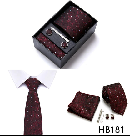 Top Grade Holiday Gift Box 7.5 cm Green Print Tie Pocket Squares Cufflink Set Gravatas Man Suit Accessories Fit Formal Party - BOC-WEAR
