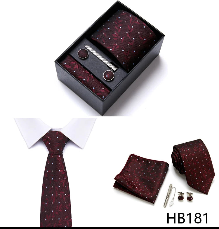 Top Grade Holiday Gift Box 7.5 cm Green Print Tie Pocket Squares Cufflink Set Gravatas Man Suit Accessories Fit Formal Party - BOC-WEAR