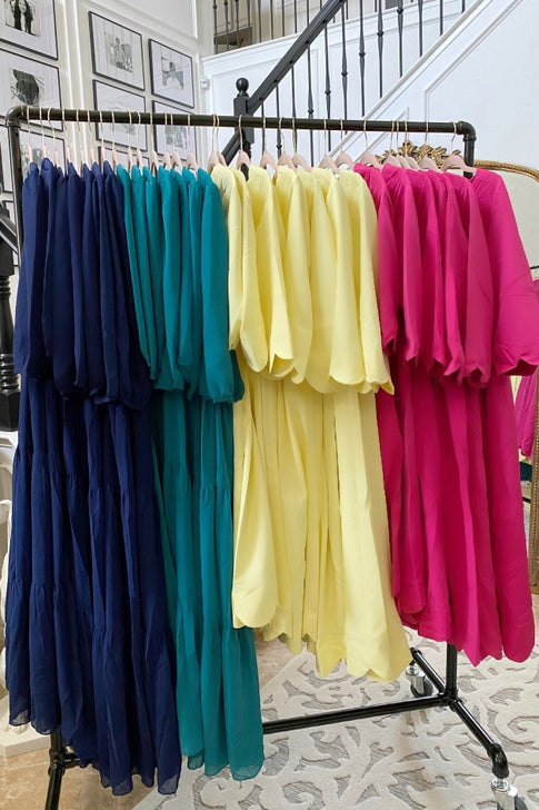 BOC-WEAR Marbella Teal Maxi Dress - Tiered Maxi Dress with 3/4 Sleeves - BOC-WEAR