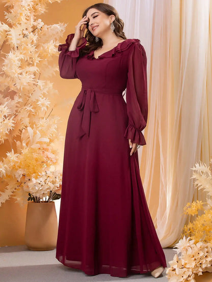 Plus Size Ruffled Chiffon Evening Gown