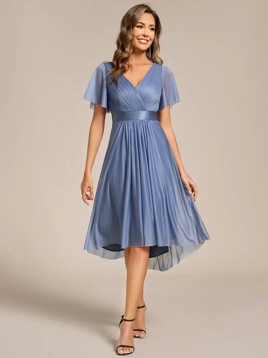 Ruffled Shimmer Wedding Guest Dress