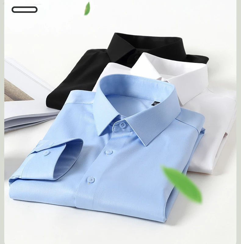 Men's white shirt long sleeved wedding business non ironing formal wear professional workwear casual wrinkle resistant shirt - BOC-WEAR