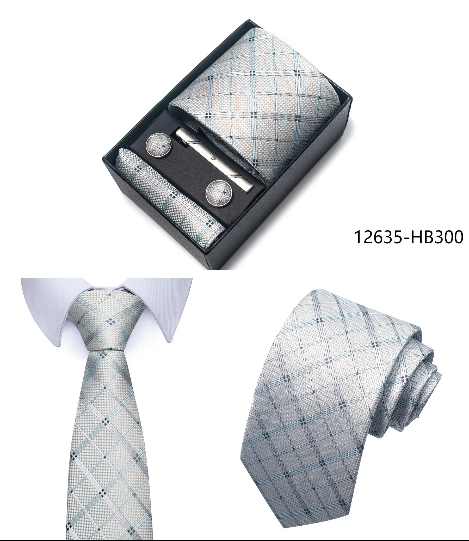 Premium Men's Tie Gift Set - 8cm Silk Necktie with Pocket Square, Cufflinks & Tie Clip - BOC-WEAR