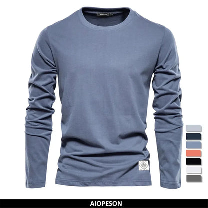 Premium 100% Cotton Long Sleeve T-Shirt for Men - Classic Solid Colors - BOC-WEAR