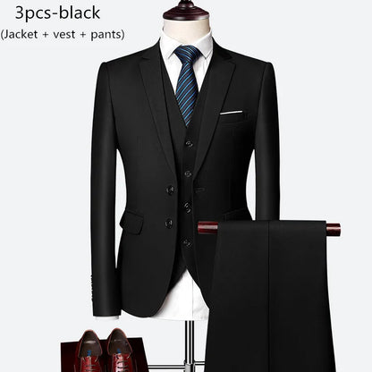 Luxury 3 piece men's wedding suit fashion men's slim solid color business office suit sets large size men Blazer+ pants + vest - BOC-WEAR